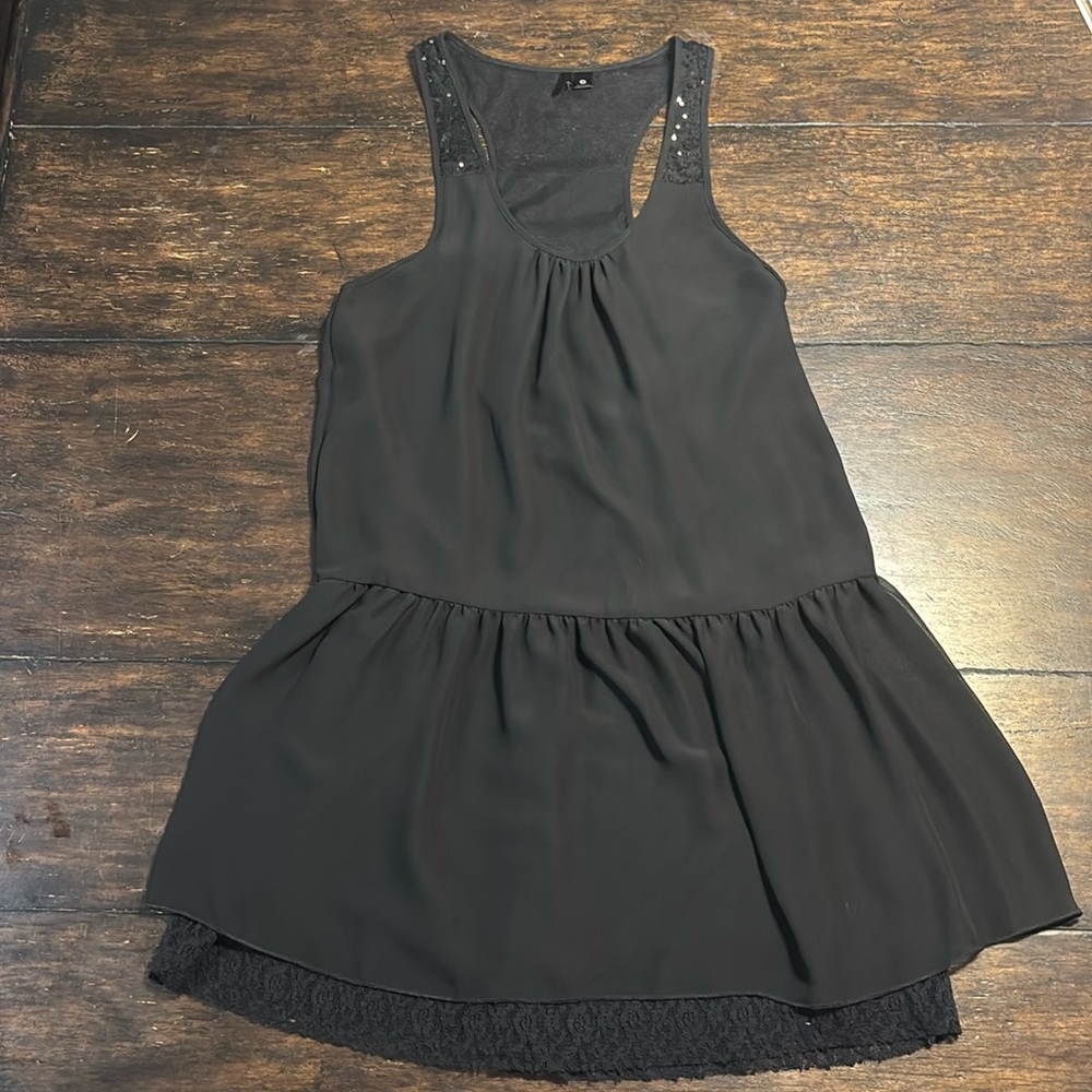 KENSIE Black Racerback Nightie/Chemise with Sequin and Lace Detail - Size Small